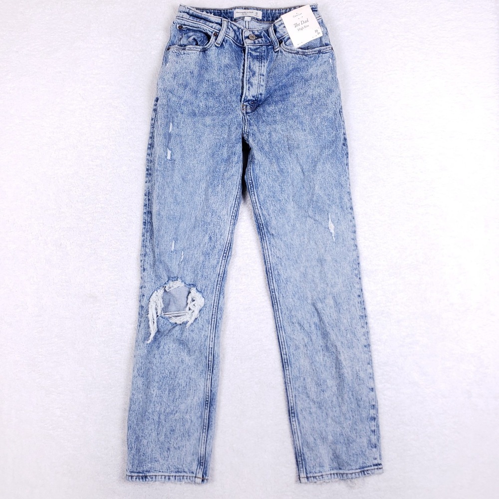 Abercrombie & Fitch The Dad Jeans 26 2R Curve Love Light Wash High Rise Distress